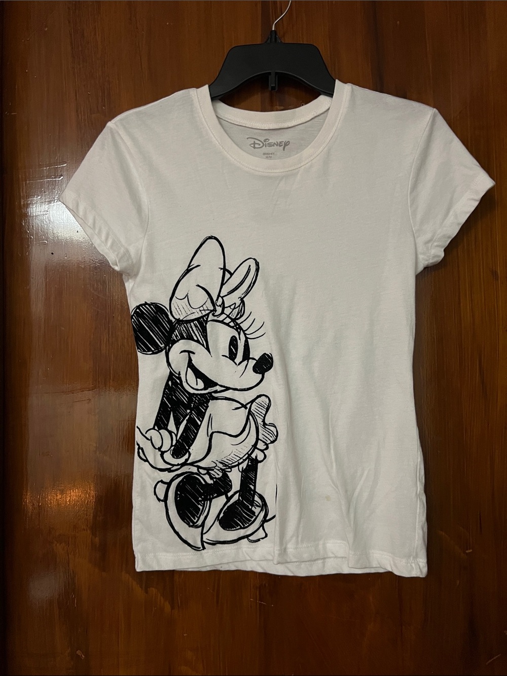 Disney White Tee with Black Minnie Mouse Sketch